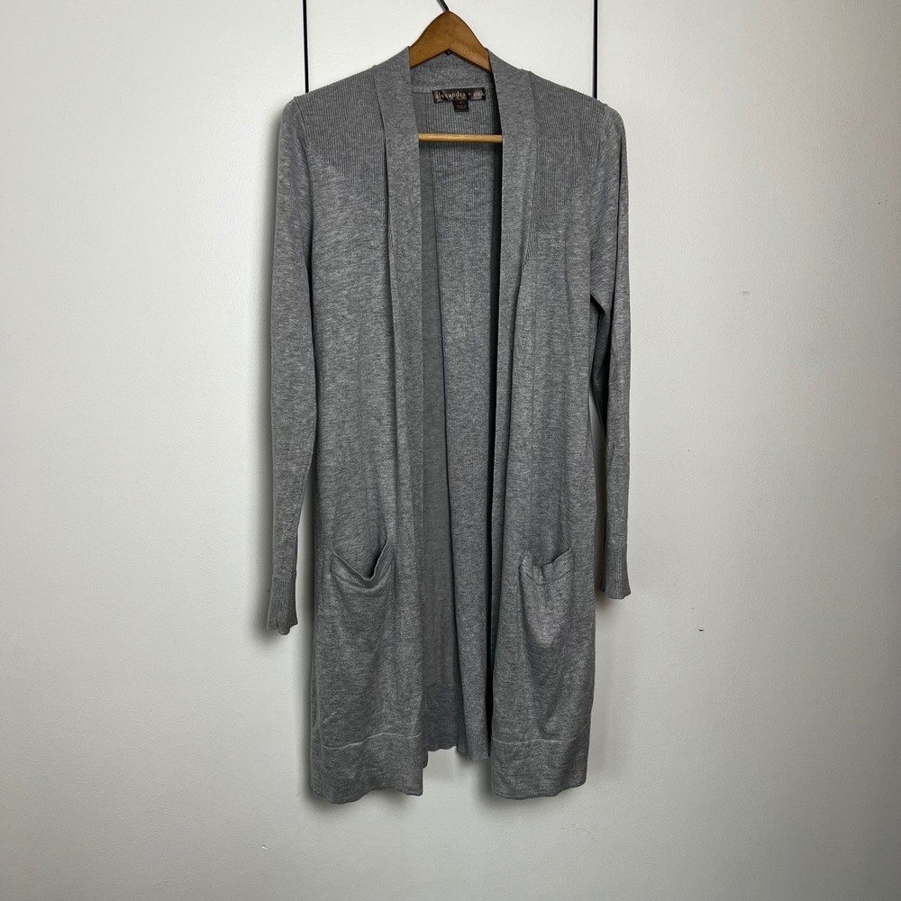 alexandra + oak long grey knit cardigan sweater‎ pockets women's size small